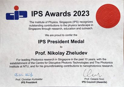 IPS President Medal award certificate